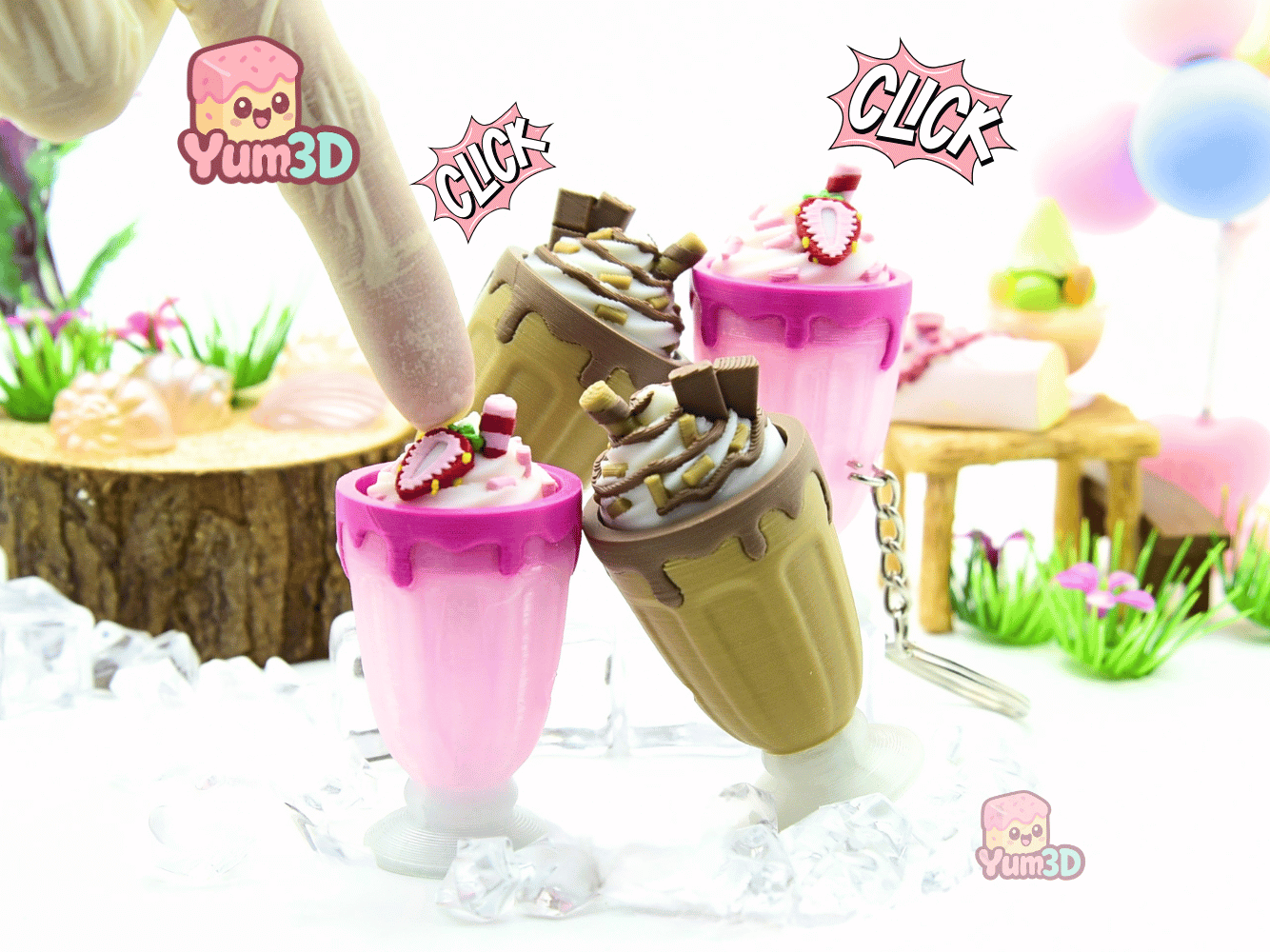イ・ヘリ シーグリ キーリング 👌 Yum3D Clicky Milkshake Fidget Clicker Keychain - Cute Backpack